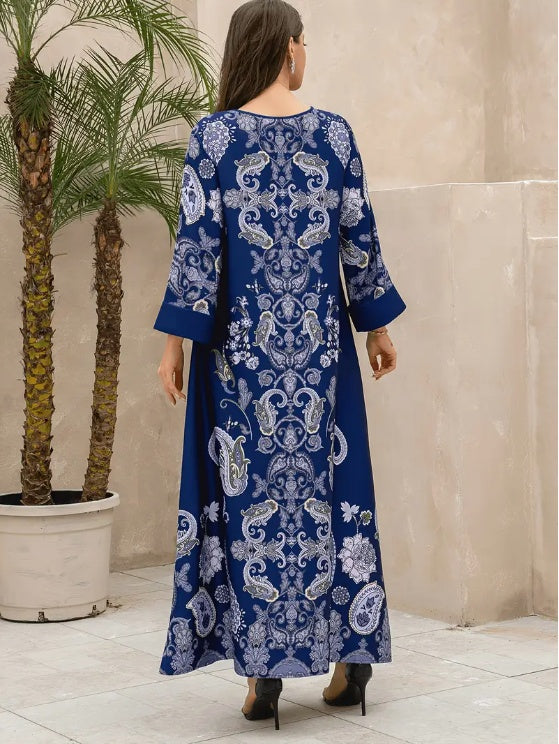 Elegantes Abaya-Kleid mit Blumenmuster und langen Ärmeln - EX-STOCK Canada