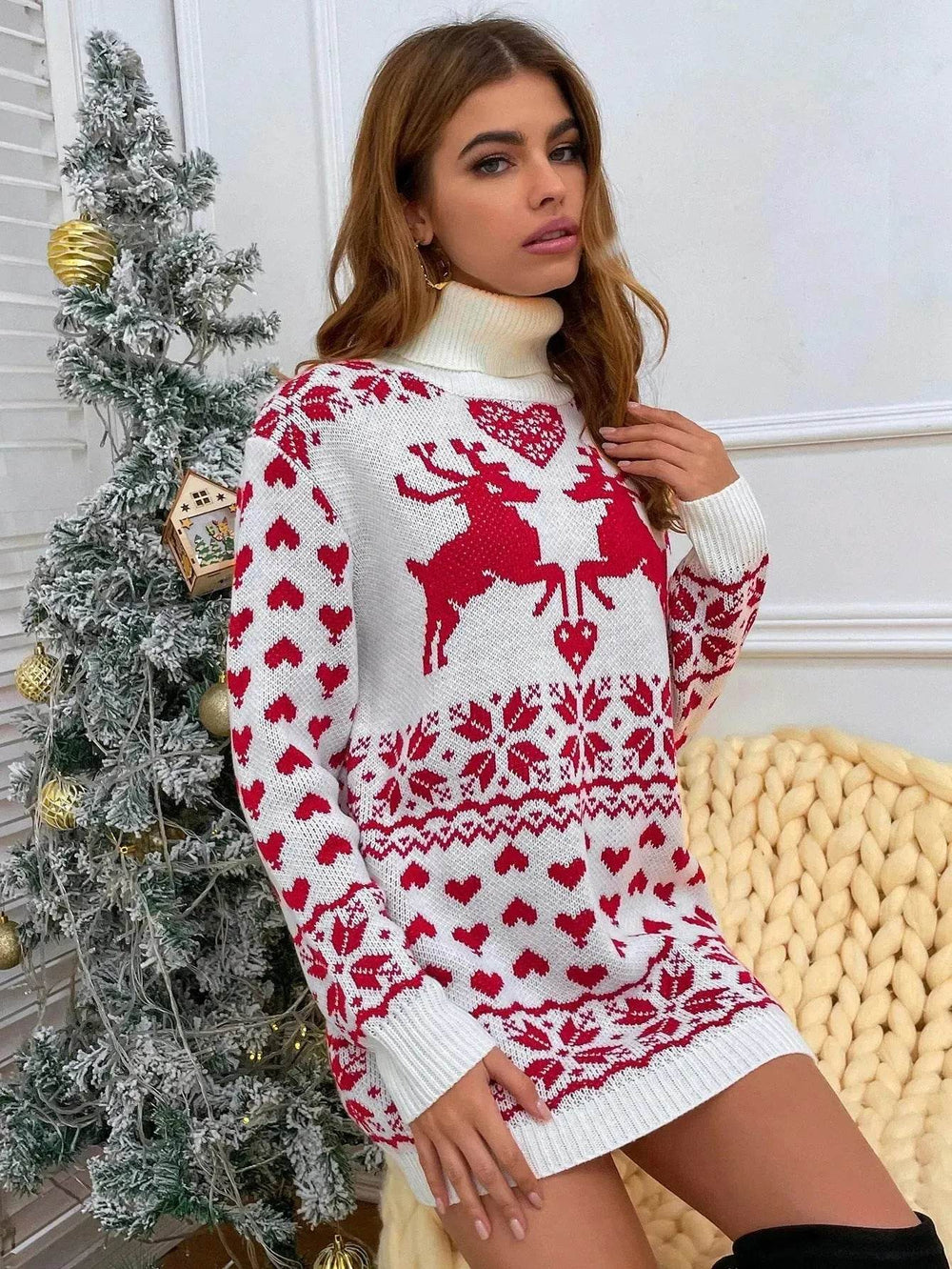 Winter Wool Mini Jumper dress Christmas Turtleneck Sweater Dress - EX-STOCK Canada