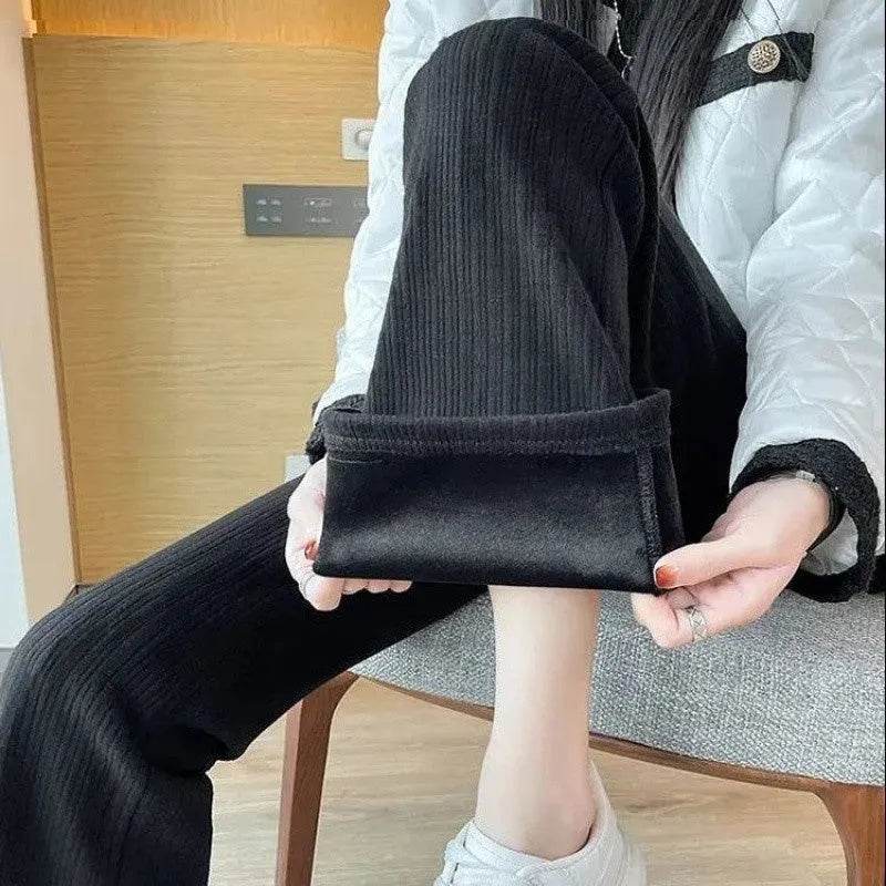 All-matching Straight Casual Fleece And Thick Slightly Flared Wide-leg trouser Pants For Women - EX-STOCK Canada