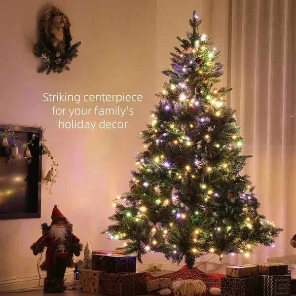 7 Foot Prelit Artificial Christmas Tree With Dual Colour LED Light, Hinged Xmas Tree For Home Office Holiday EX-STOCK Canada