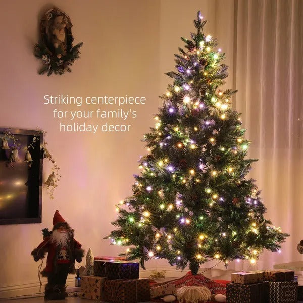 7 Foot Prelit Artificial Christmas Tree With Dual Colour LED Light, Hinged Xmas Tree For Home Office Holiday EX-STOCK Canada