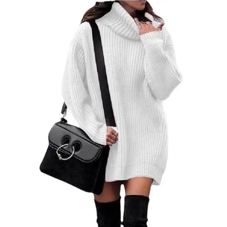 Autumn Winter Solid Cashmere oversized Knitted Mini Turtleneck Sweater Dress - EX-STOCK Canada