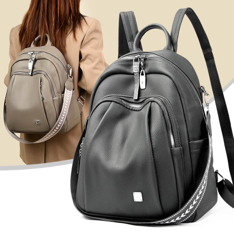 Large Capacity Soft Leather Student Backpack Trendy Travel Bag - EX-STOCK Canada
