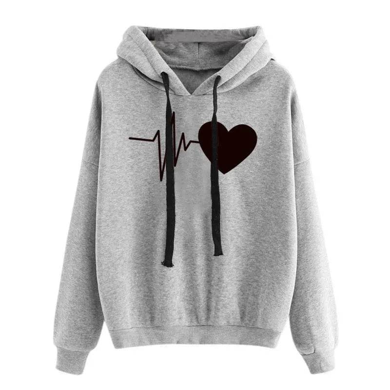 Unisex Heart Print Streetwear Hoodies sweatshirt Pullover Long Sleeve Clothes - EX-STOCK Canada