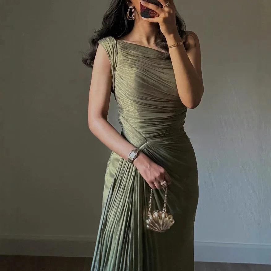 European And American Middle East Pleated Ribbon Shiny Evening Dress EX-STOCK Canada