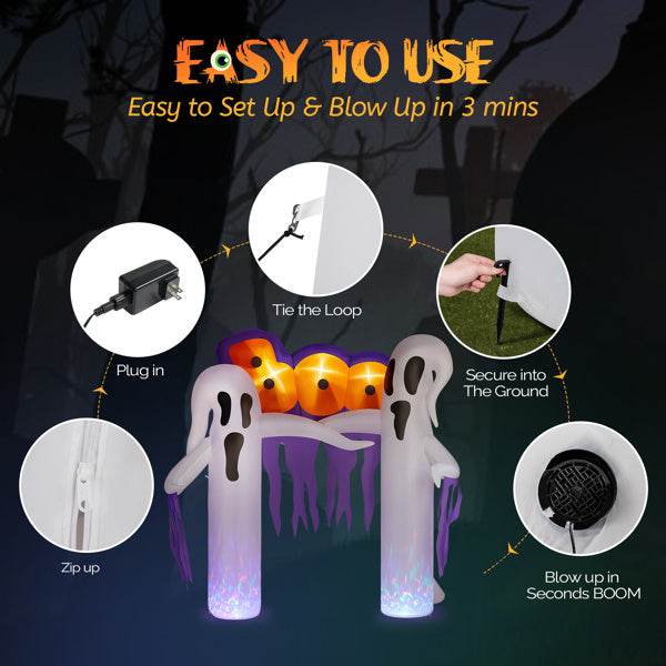 9.8ft White Ghost Arch 3 LED Lights And 2 Colorful Light Plates Halloween Inflatable Decoration - EX-STOCK Canada