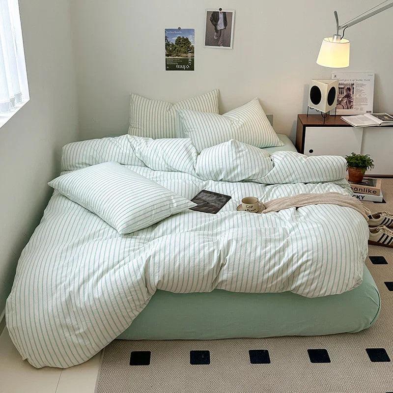 Cotton Yarn-dyed Washed Cotton Four-piece Set Full-cotton Fitted Sheet Non-printed Minimalist Bed Sheet Duvet Cover EX-STOCK Canada