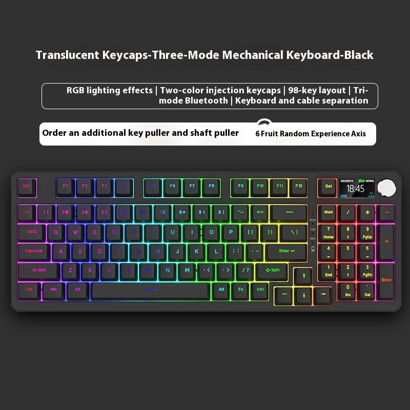 Mechanical keyboard with RGB lighting effects on a black background