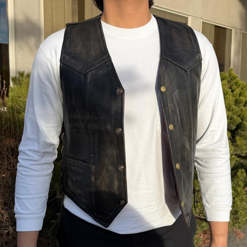 Gilet en cuir avec dentelle sur les côtés Open Road pour hommes