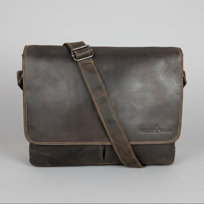 Greenwood Leather Laptop Bag. Premium Waxed Full-Grain Leather Briefcase for 16" Laptops
