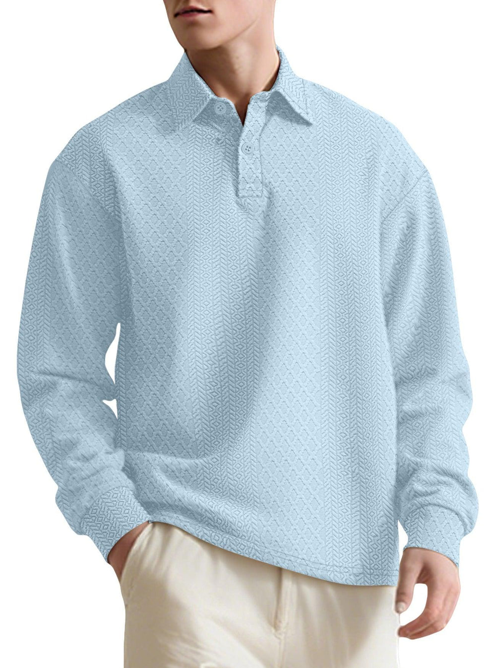 Texture Jacquard Solid Color Men's Long-sleeved Polo Shirt Lapel Loose Sweater EX-STOCK Canada