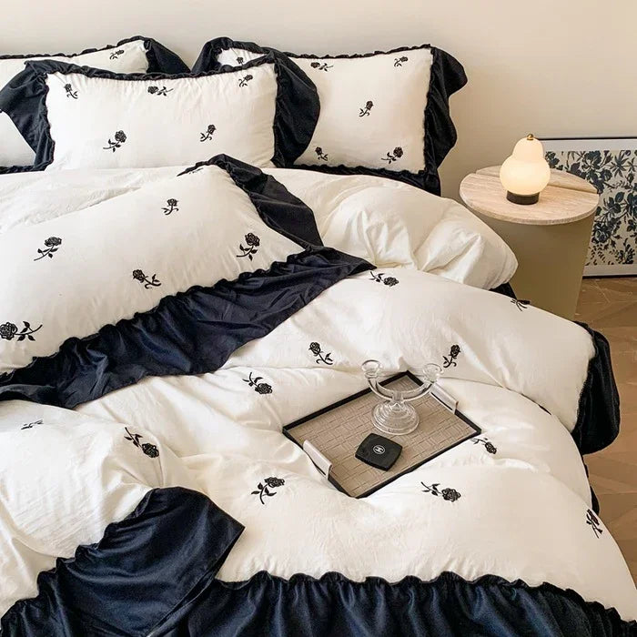 Embroidered Wide Edge Floral Duvet Cover Fitted Sheet EX-STOCK Canada