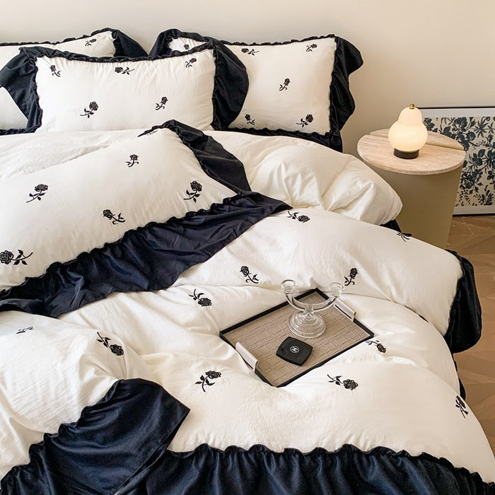 Embroidered Wide Edge Floral Duvet Cover Fitted Sheet EX-STOCK Canada