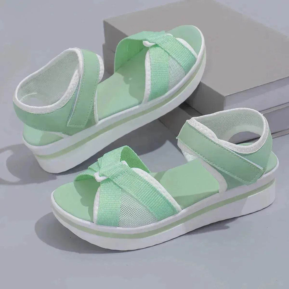 Summer Mesh Chunky Cross-strap Platform Sandals With Velcro-design Thick Sole Flats Beach Shoes Women - EX-STOCK Canada
