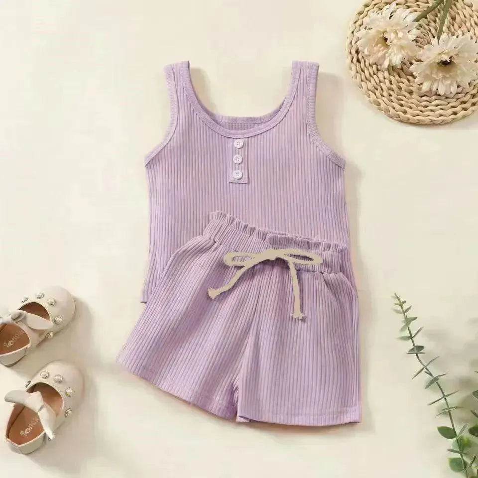 Girls' Sleeveless Simple Solid Color Casual Top And Shorts Two-piece Set for girls - EX-STOCK Canada