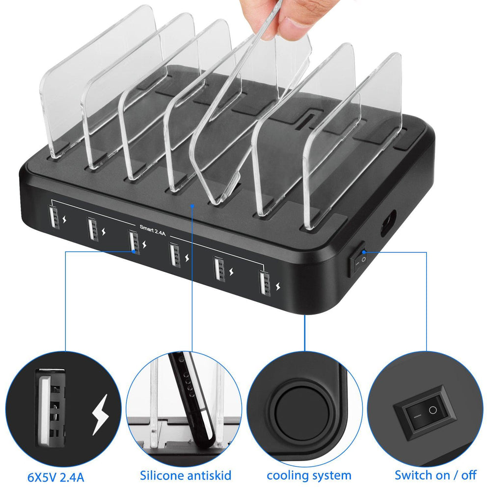 6-port 60W Charger USB Multi-port Charging Station - EX-STOCK Canada