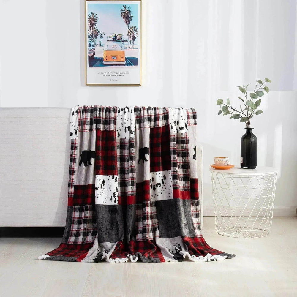 Christmas Elk Snowman Santa Claus Print Blanket Winter Double-sided Flannel Blanket For Sofa Sleeping Shawl - EX-STOCK Canada