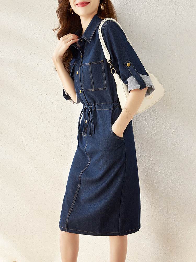 Handsome Retro Denim Waist-tight Dress - EX-STOCK Canada