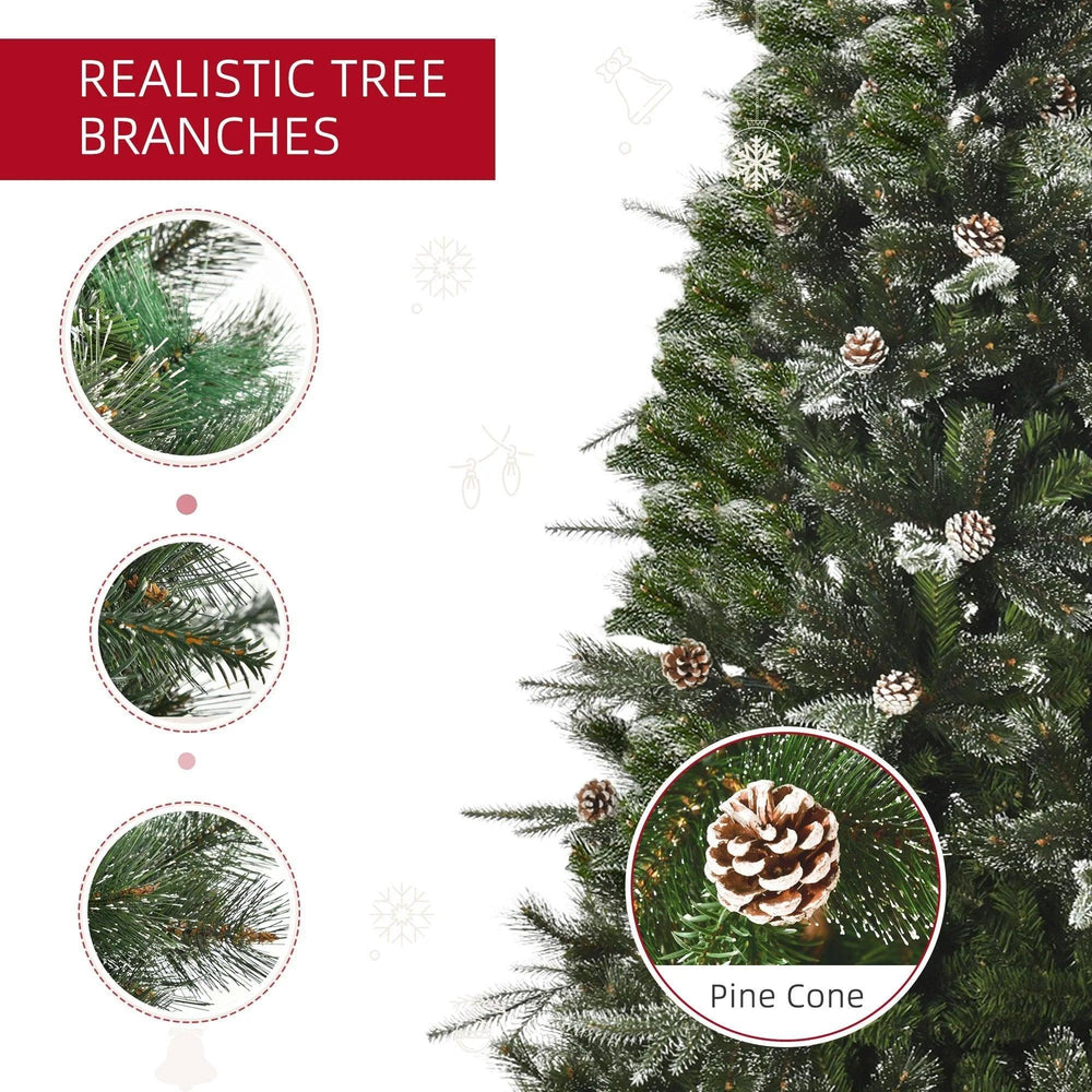 HOMCM Arbre de Noël artificiel de 7 pieds Neige Pin Décoration de maison pour les fêtes de Noël avec ouverture automatique, cônes de pin, vertEX-STOCK Canada