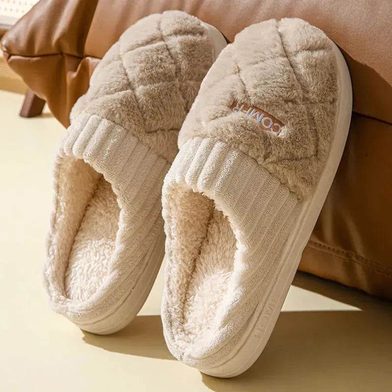 Solid Rhombic Letter Home Slippers Winter Warm Non-slip Floor Bedroom Plush Slipper For Couple House Shoes Women Men - EX-STOCK Canada