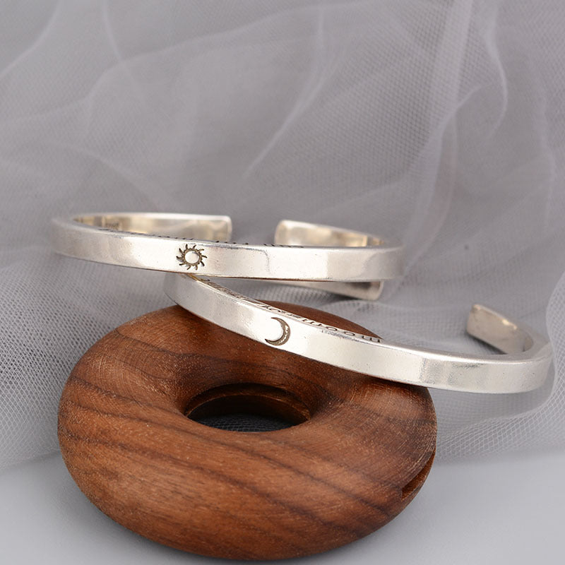 Bracelet Couple Soleil Lune Vintage Argent Vieilli - EX-STOCK Canada