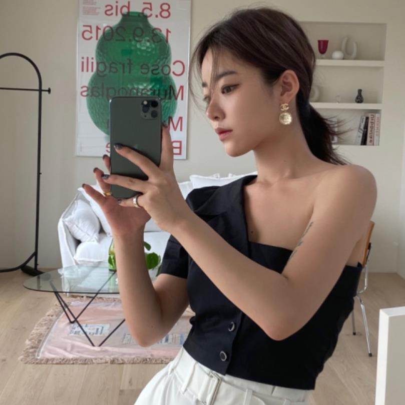 Summer Fashionable Irregular One-shoulder Design Single-breasted blouse Shirt For Women - EX-STOCK Canada