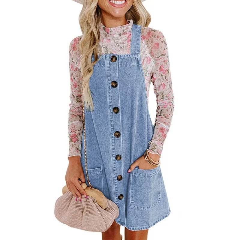 Loose Mini Denim Brace Jeans Jumper Dress - EX-STOCK Canada