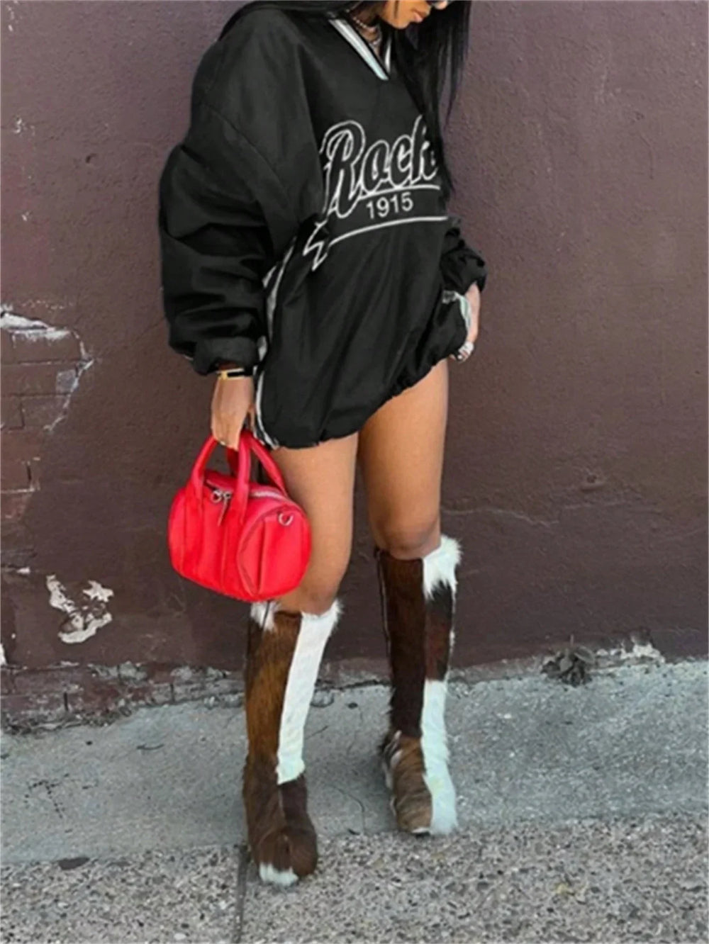 Women's Letter Print Color Block Loose Sweatshirt EX-STOCK Canada