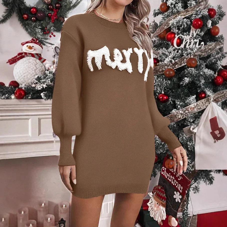 Robe fourreau femme en tricot à col rond avec manches lanterneEX-STOCK Canada