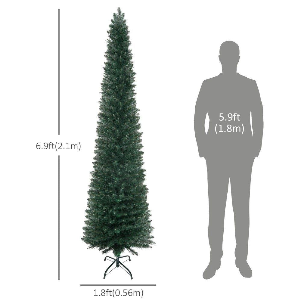 Sapin de Noël artificiel de 7 FT Sapin Crayon de Noël Maison Vacances Décoration Intérieure avec Pied Noir Pliable pour Fête, VertEX-STOCK Canada