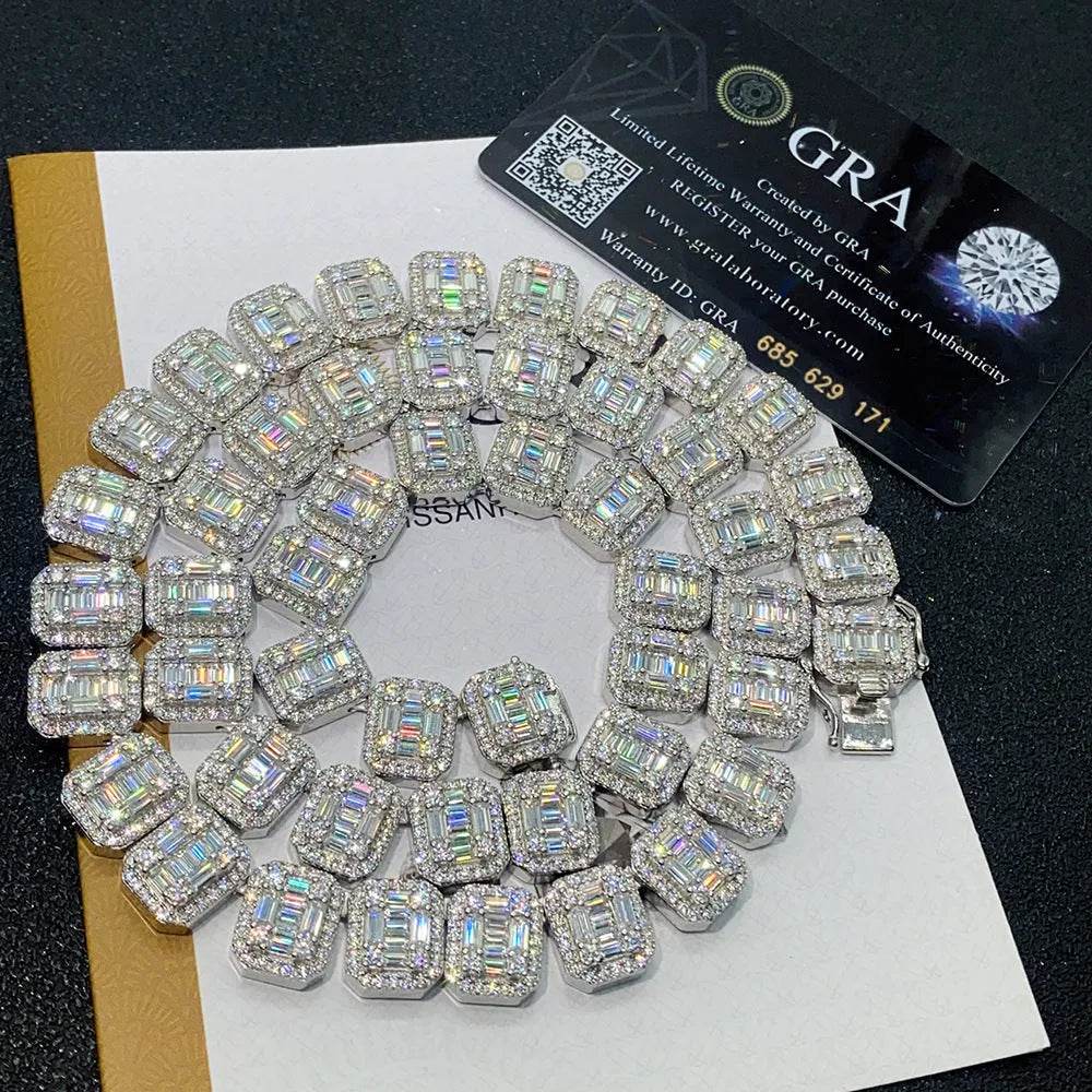 S925 Silver Inlay Rectangular Moissanite Diamond Cuban Link Chain - EX-STOCK Canada