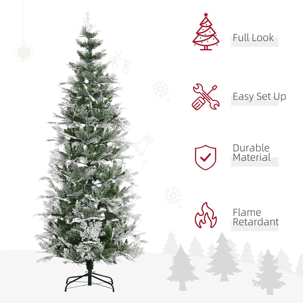 7.5 Feet Pencil Snow Flocked Artificial Christmas Tree With 880 Realistic Cypress Branches, Auto Open, Green EX-STOCK Canada