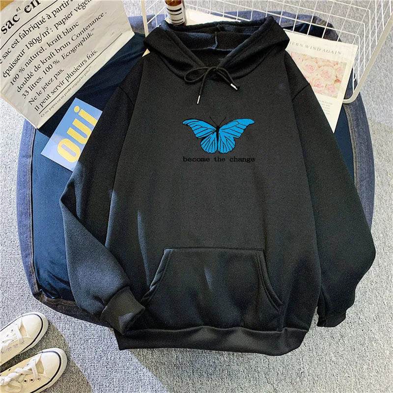 Women Single Butterfly Autumn And Winter Loose Hoodie Pullover sweatshirt - EX-STOCK Canada