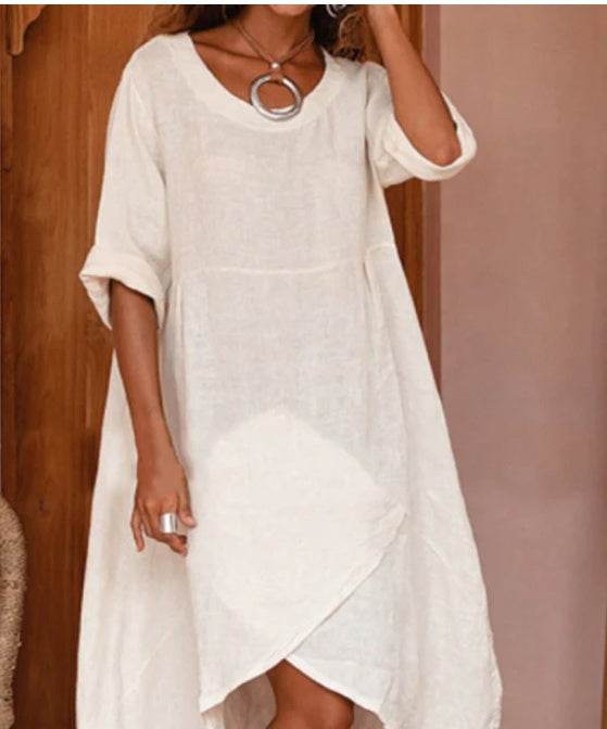 Women Maxi Dress Neck Pocket Summer Loose Casual Baggy Robe Female Retro Long Dresses - EX-STOCK Canada