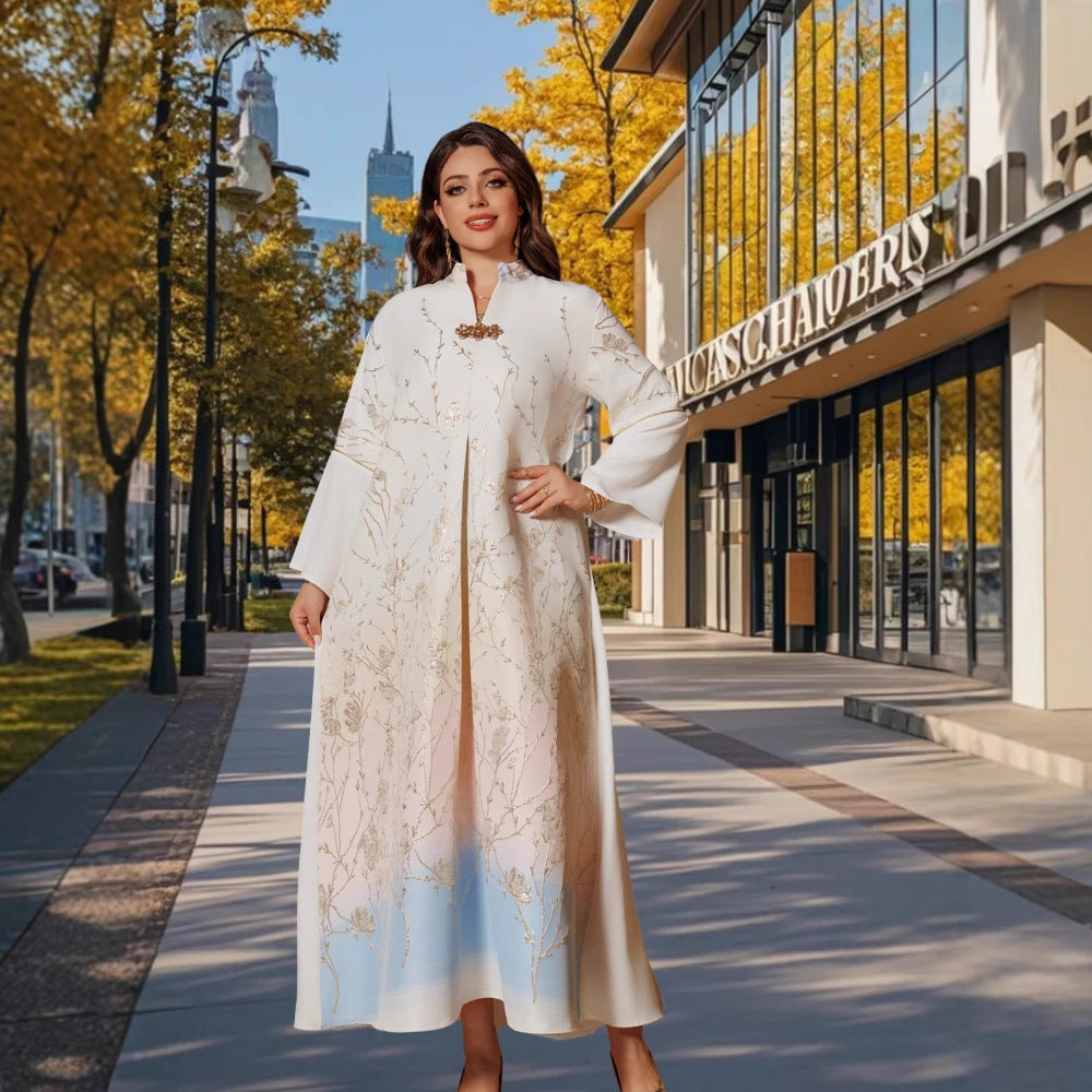 Middle East Muslim Stand Collar Gradient Women's Robe - EX-STOCK Canada