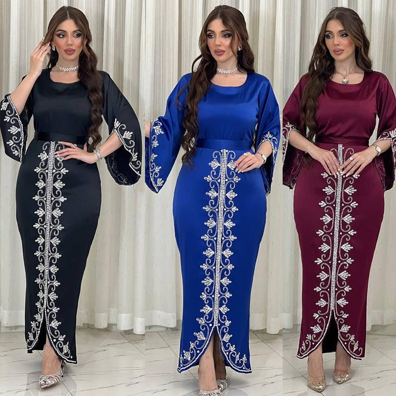 Arabic Dubai Robe Fashion Diamond Soft Satin Evening Dress - EX-STOCK Canada
