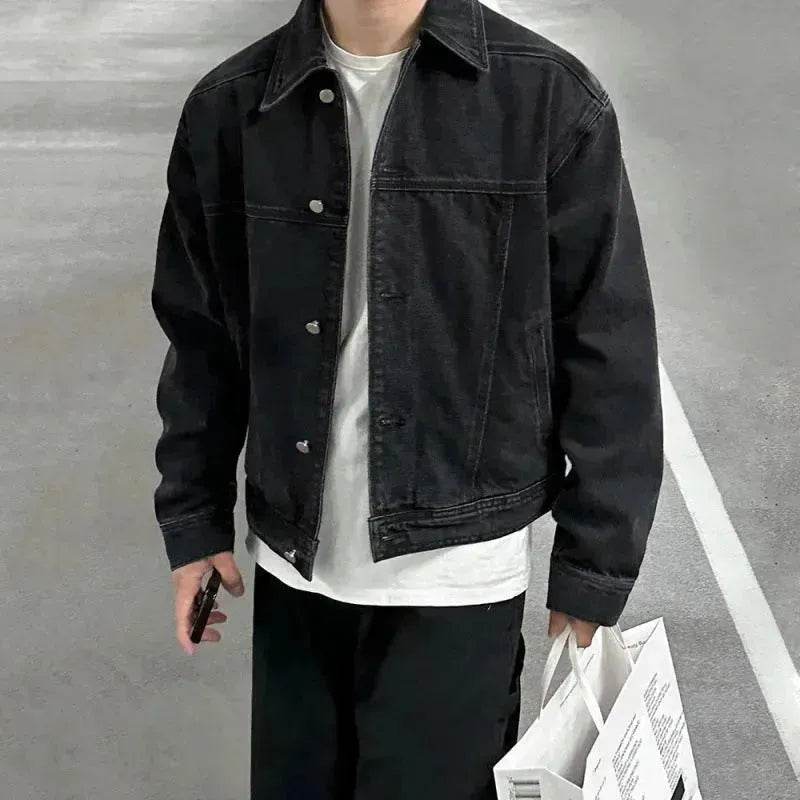 Men's Black Denim Jacket Distressed Short Top Black Jeans Jacket for men - EX-STOCK Canada