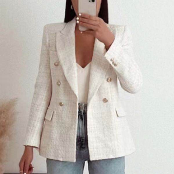 Classy Urban Women Textured Double Breasted Tweed Blazer - EX-STOCK Canada