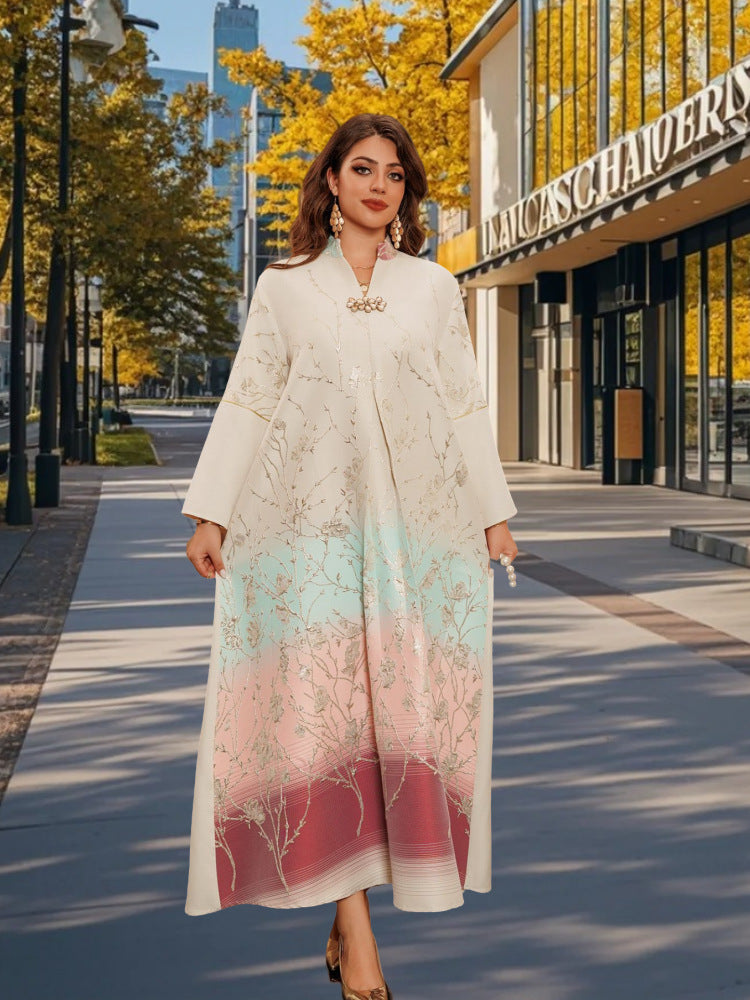 Middle East Muslim Stand Collar Gradient Women's Robe - EX-STOCK Canada