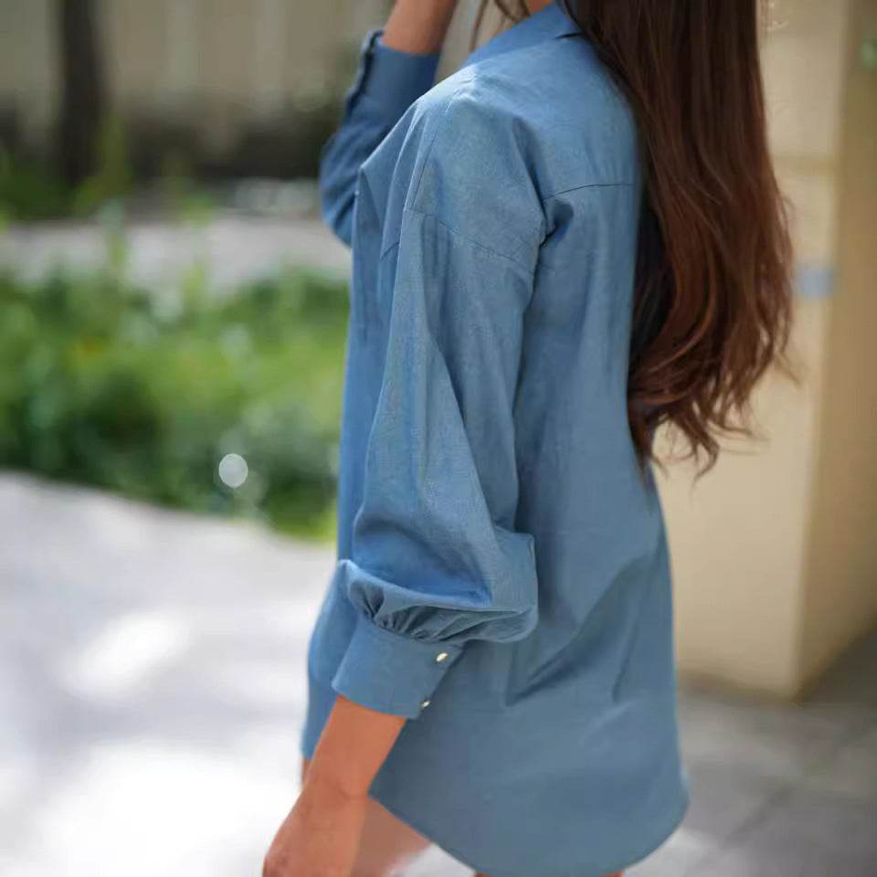 Classy Button Long Sleeve Simple Blouse Shirt women shirt dress - EX-STOCK Canada