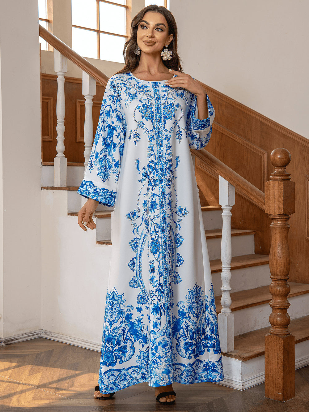 Muslim Robe Diamond Studded Bead Round Neck Dress - EX-STOCK Canada