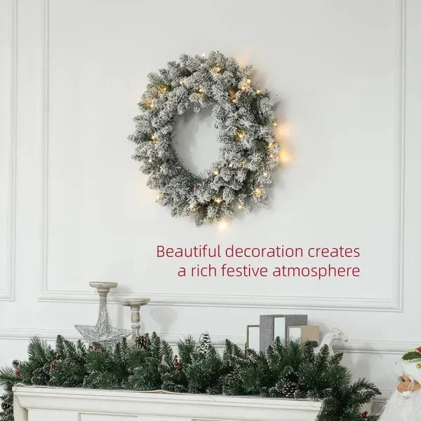 24 Christmas Front Door Wreath With Lights Flocked Christmas Wreath With Pine Cones And Berries For Windows Green EX-STOCK Canada