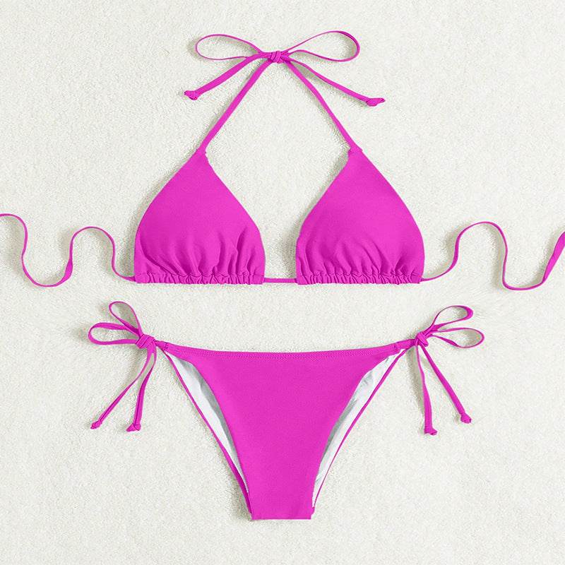 Pure Color Tied Halter Bikini Swimsuit - EX-STOCK Canada