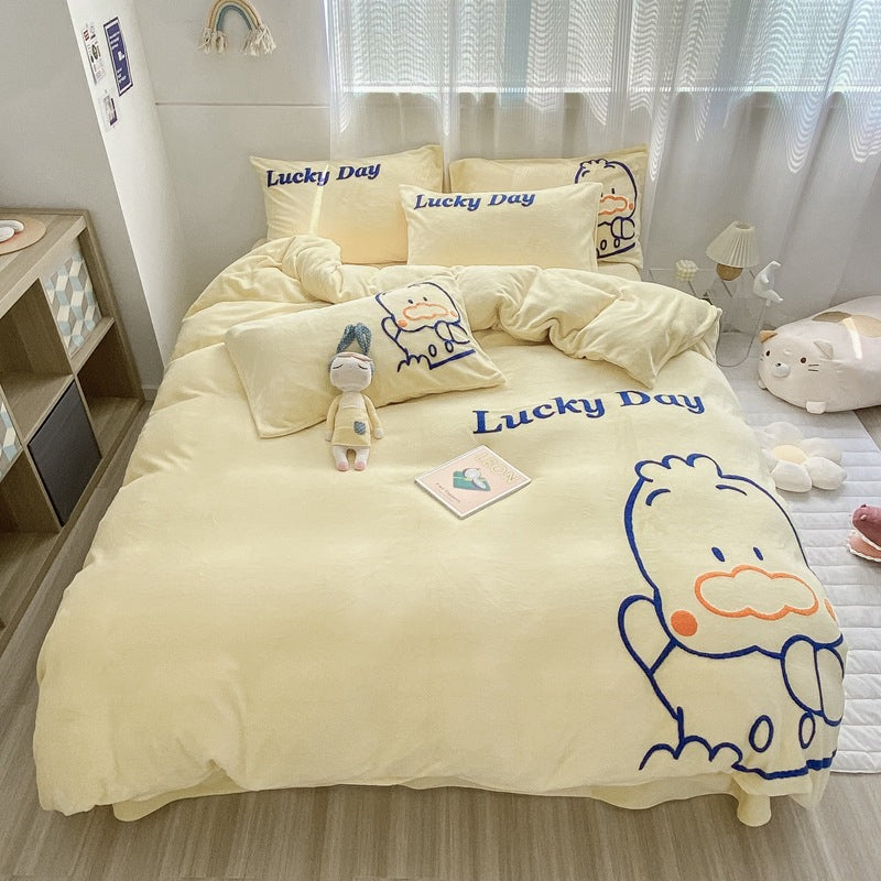 Thickened Warm Milk Fleece Bed Hat Baby Duvet Set Four-piece Set EX-STOCK Canada