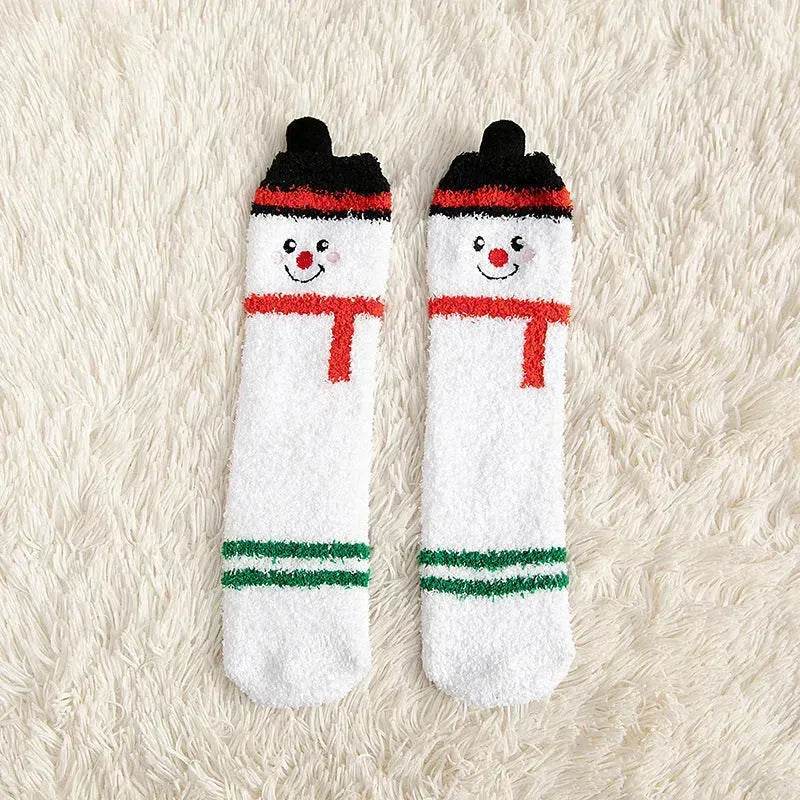 Child Christmas Socks Winter No-shedding Cute Elk Elk Santa Claus Snowman Sleeping Floor Coral Fleece Socks - EX-STOCK Canada
