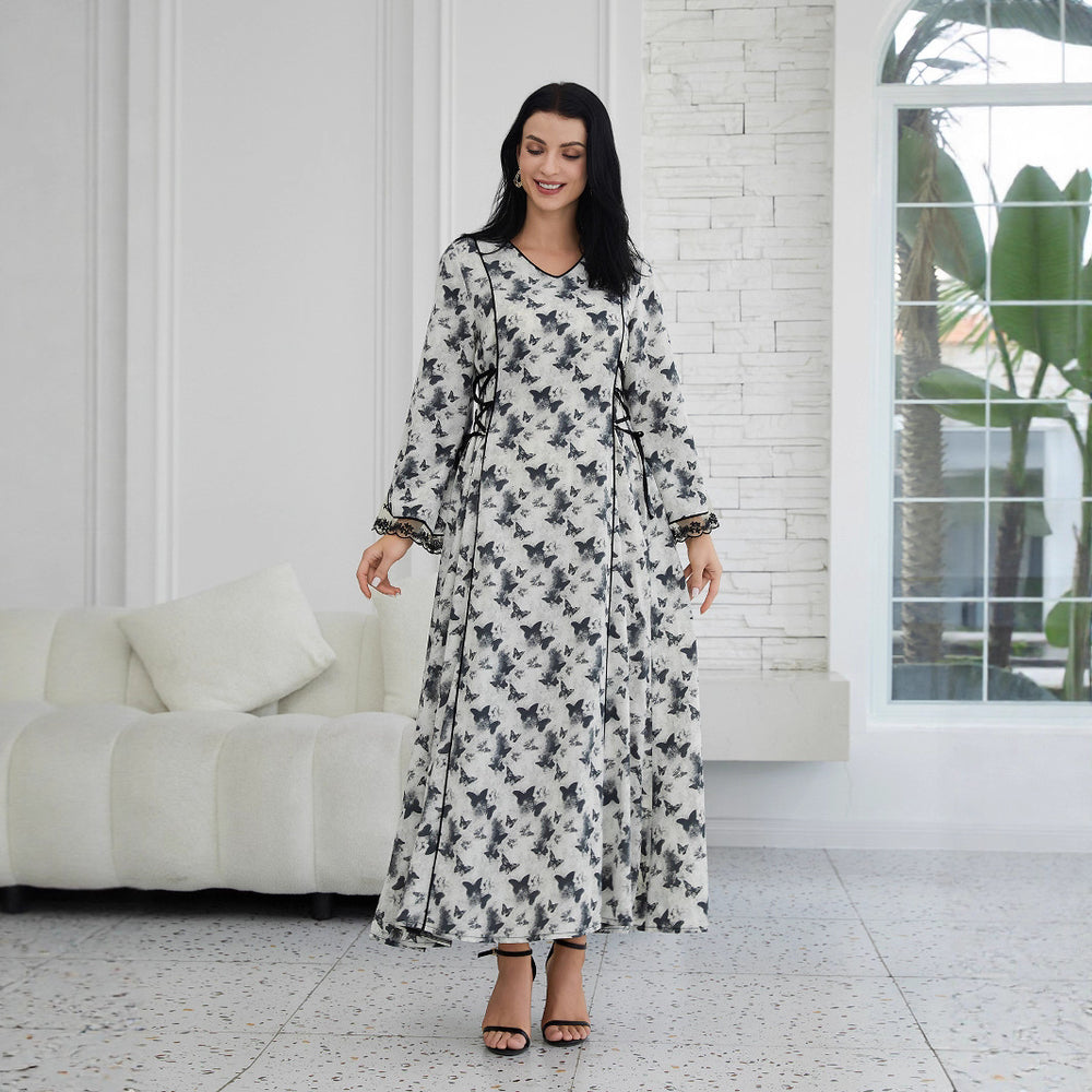 Fashion Printed Muslim Robe Abaiya Dress - EX-STOCK Canada