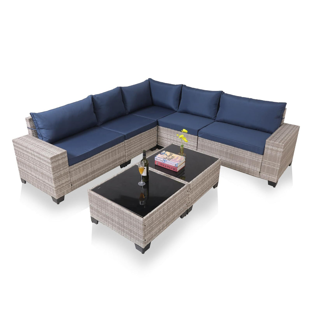 7-Piece Outdoor Patio Furniture Sets, All-Weather Wicker Rattan Sectional Sofa, Modern Two Glass Coffee Table And Washable Seat Cushion EX-STOCK Canada