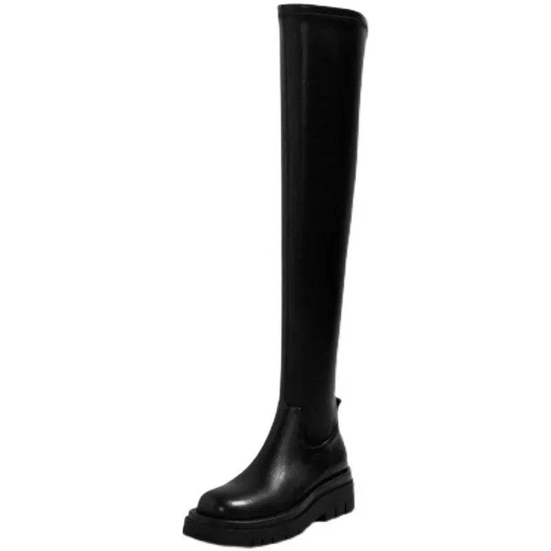 Thick Sole Knee High Boots For Women Chunky Heel Black Long Boots Leather Knight Boots Fashion Winter Shoes - EX-STOCK Canada