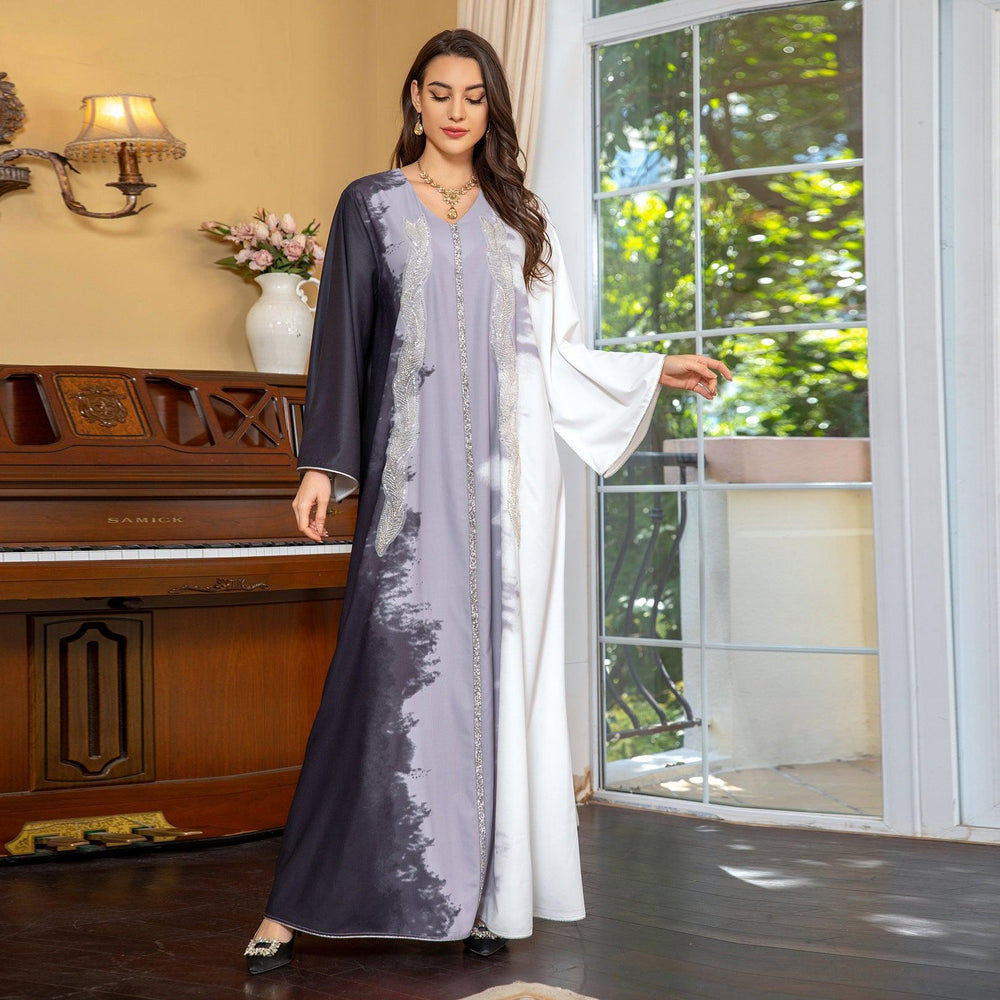 Robe musulmane brodée de perles tie-dye avec strass - EX-STOCK Canada
