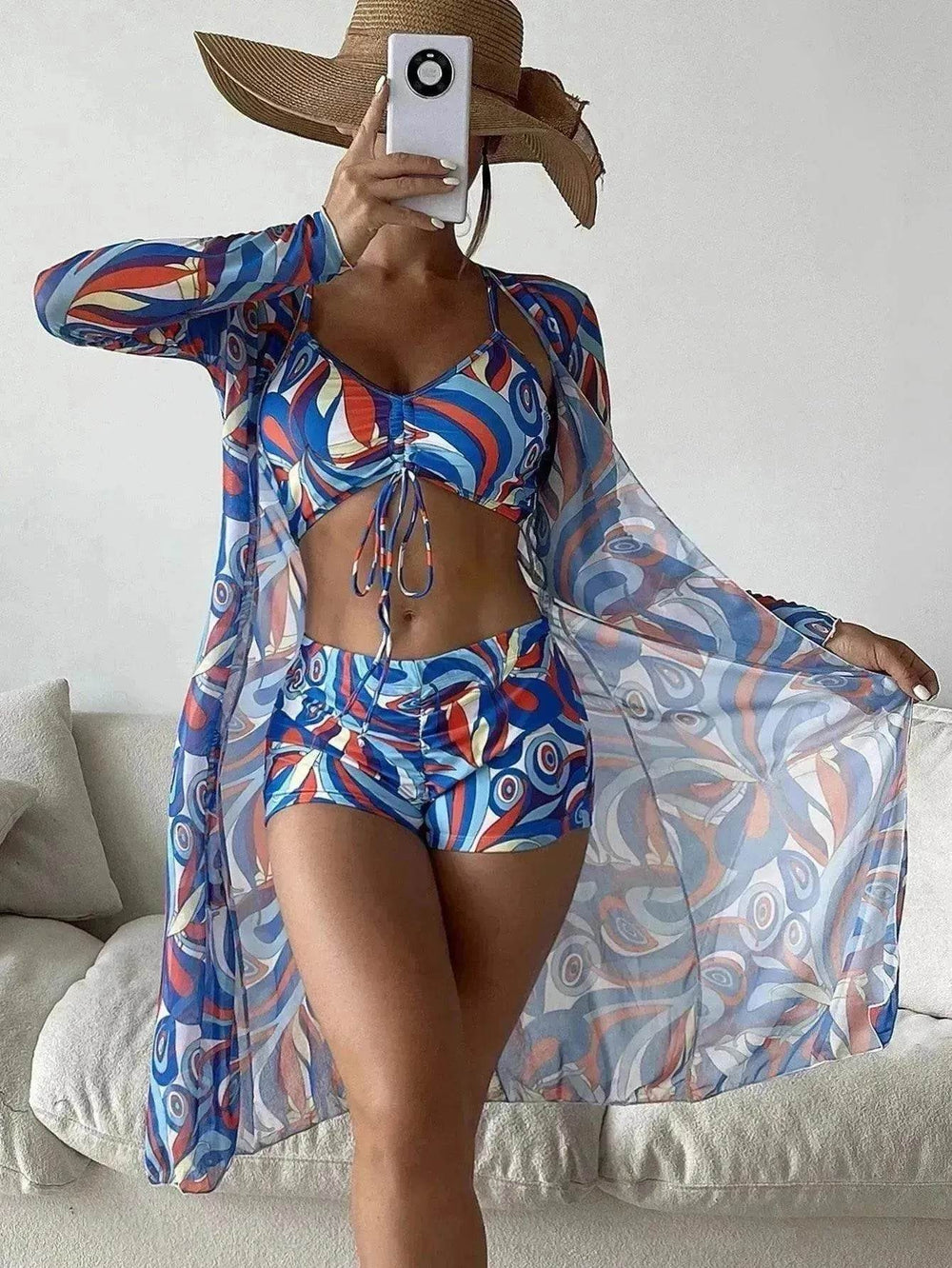 3pcs Pring Bikini With Long Sleeve Cardigan Fashion Summer Beach Swimsuit Women - EX-STOCK Canada